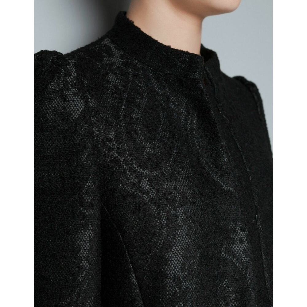 Zara Basic Textured Black Puffed Shoulder Mid-Length Coat Goth Minimalist L